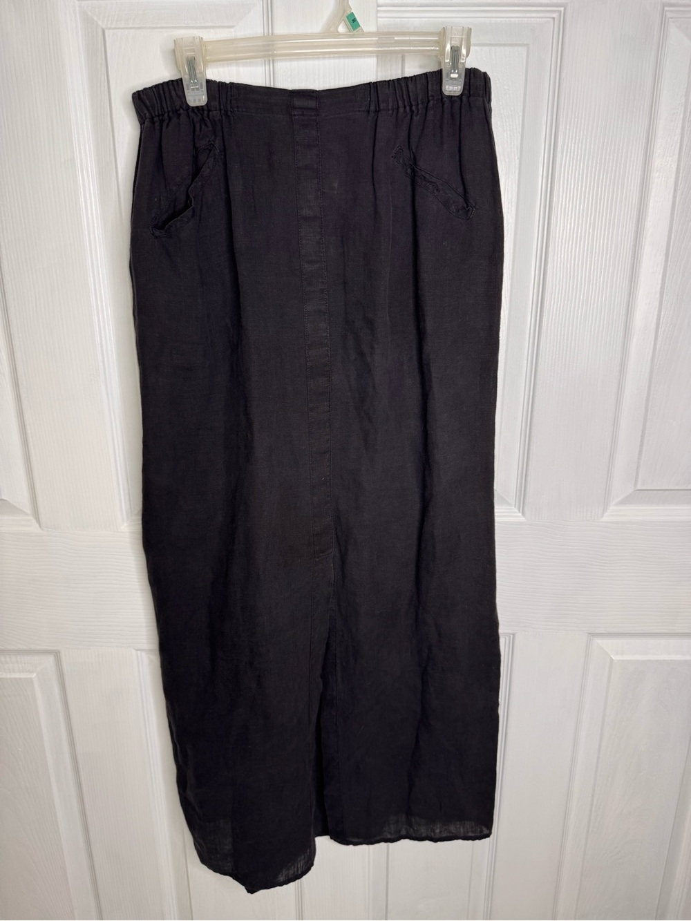 Flax by Jeanne Engelhart Women’s 100% Linen Maxi Skirt Size Large Black Slit